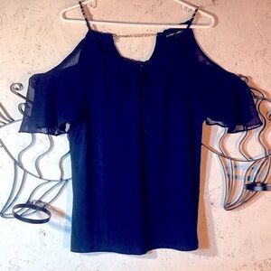 Always Indigo Short Sleeve Cold Shoulder Lightweight Top Dark Blue Size M NWOT